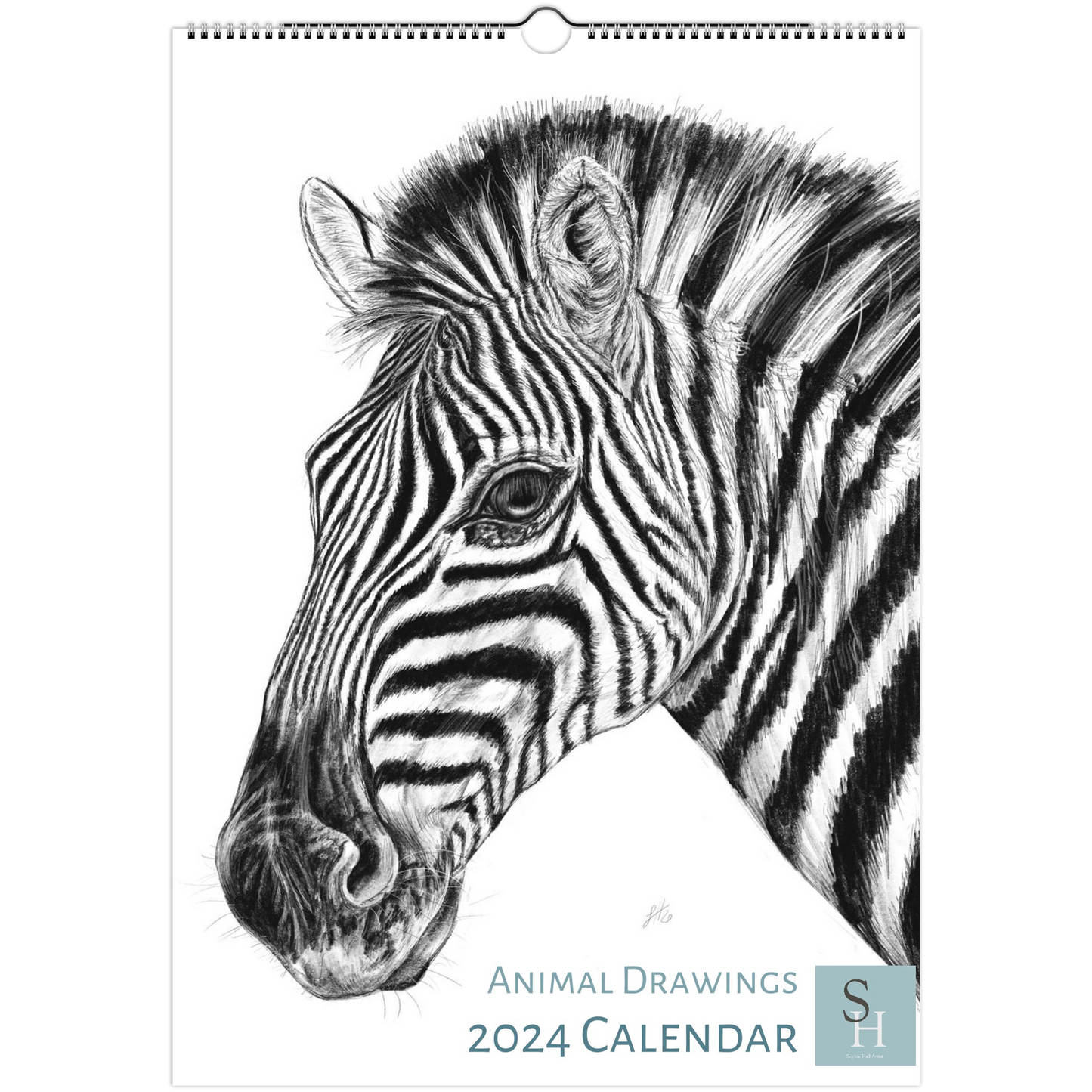 Animal Drawings Wall Calendar 2024 (Black & White)
