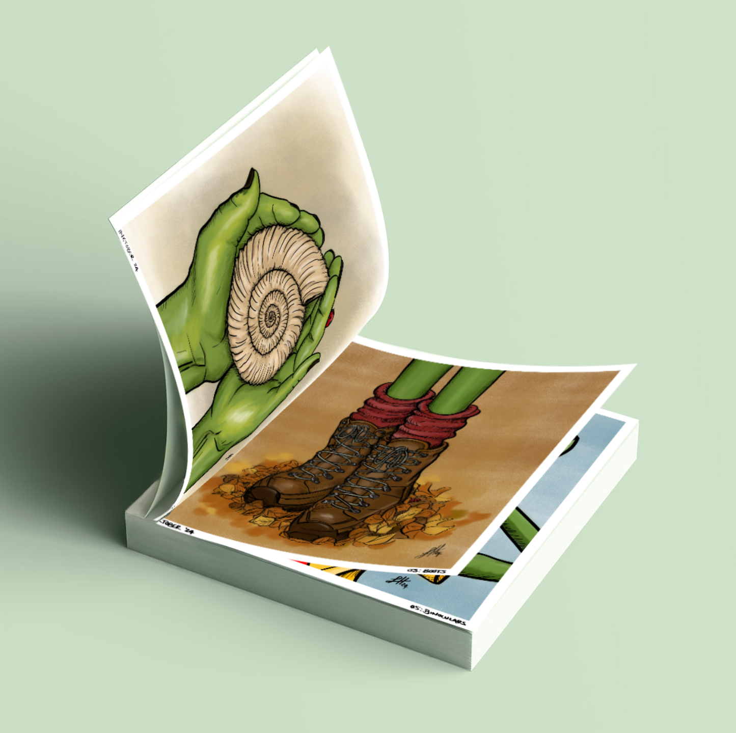 Open picture book featuring early pages of the Adventures of Gormlin with cartoon illustrations by Sophie Hall