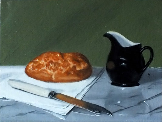 Black Jug and Crusty Roll Oil Painting